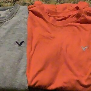 2-American Eagle Outfitters Gray LS Thermal and Orange T-shirt